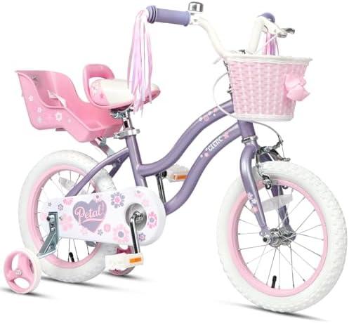Glerc Petal Girls Bike 12-18 Inch for Ages 2-9, Kids Bike with Training Wheels, Basket & Streamers, Princess Style Kids Bicycle, for Girls