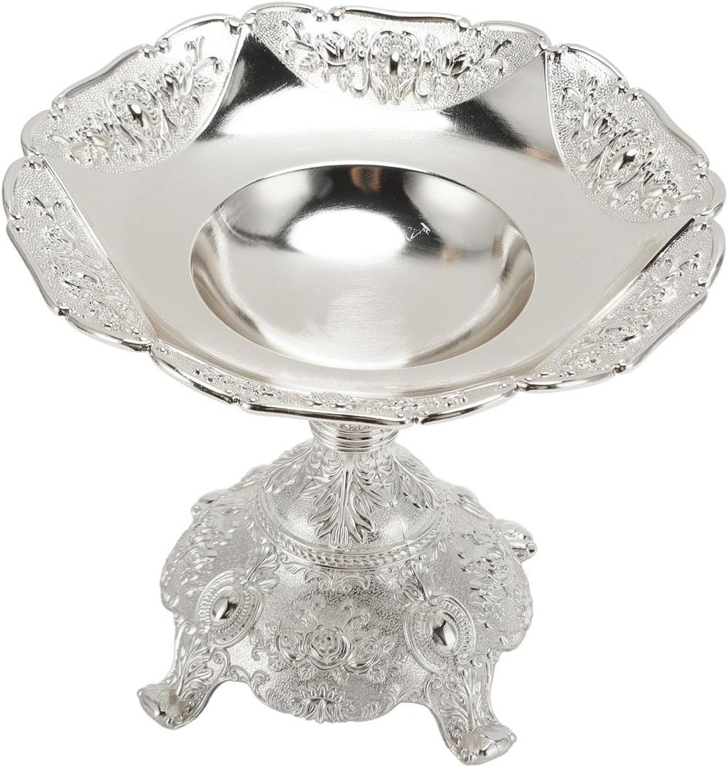 European Fruit Tray, Metal Food Serving Tray Easy To Clean with Base, Silver Serving Tray for Storage (Silver)