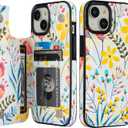 HAOPINSH for iPhone 15 Wallet Case with Card Holder, Floral Flower Pattern Back Flip Folio PU Leather Kickstand Card Slots Case for Women Girls, Double Magnetic Clasp Shockproof Cover 6.1"