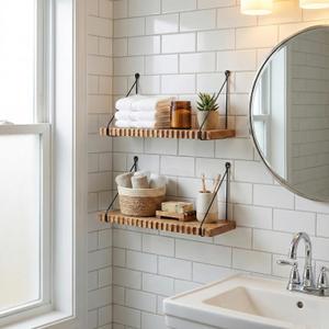 Hanging Shelves for Wall Rustic Mango Wood Wall Shelves Set of 2 (156 in) | Floating Shelves for Bedroom, Bathroom, Kitchen & Living Room | Wall Shelf for Books, Plants & Bathroom Decor