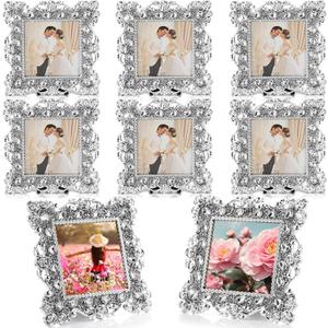Yookeer 3 Pack 4 x 4 Inch Crystal Picture Frame Wedding Photo Frame Jewel Picture with Rhinestones Photo Gift for Wedding Table Top Desktop Display (Silver)