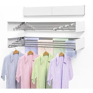 Wall Mounted Clothes Drying Rack 40 Inch, Foldable Wall Mount Laundry Rack Folding Indoor, Clothing Drying Rack Collapsible, Hidden Space Saver with Wall Template, 5 Rods, 60 lb Capacity (White)