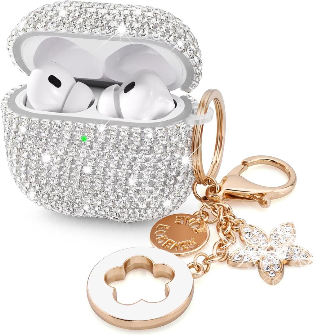 Case for Apple Airpods Pro 3 Case Cover 2025, VISOOM Bling Jewerly Airpods iPods Pro3 Cases Cute Glitter Diamond Airpod iPod Pro3 Cases Rhinestone AirPods iPods Pro 3rd Gen Cas with Keychain for Women
