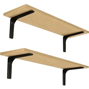 Long Wall Shelves, 31.5Inch Wooden Wall Mounted Shelves, Set of 2