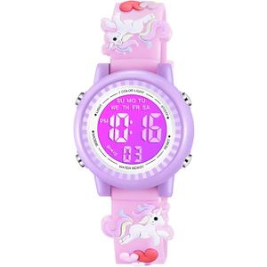 Venhoo Kids Watches 3D Cartoon Waterproof 7 Color Lights Toddler Wrist Digital Watch with Alarm Stopwatch for 3-10 Year Girls Little Child (Unicorn)