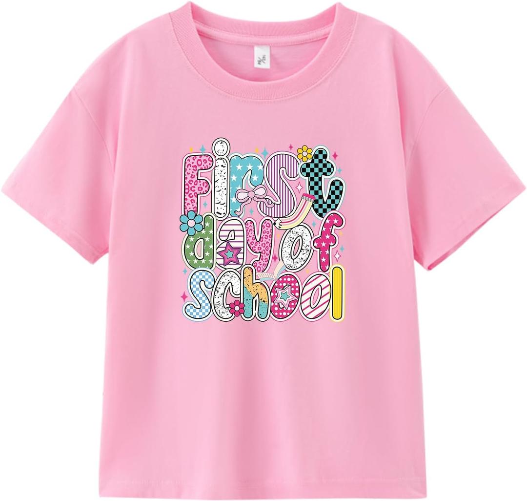 First Day of School Kindergarten Pre-K Shirt for Boys Girls Kids Toddlers Back to School Shirt (Pink)
