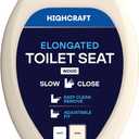 HIGHCRAFT Premium Elongated Toilet Seat with Slow-Close Design, Adjustable Hinges & Quick Removal Mechanism - Wood Toilet Seat - Fits Standard Elongated Toilets - Oval Toilet Seat in Bone/Beige