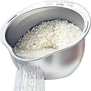 DOPMEP Rice Washer Strainer Bowl, Stainless Steel Colander with Side Drainers  Ideal for Soaking, Washing, Cleaning, and Rinsing Rice, Fruits, Vegetables & Beans, Versatile Kitchen Tool