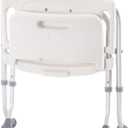 Folding Bath Seat with Back Support, Portable Shower Bench, White