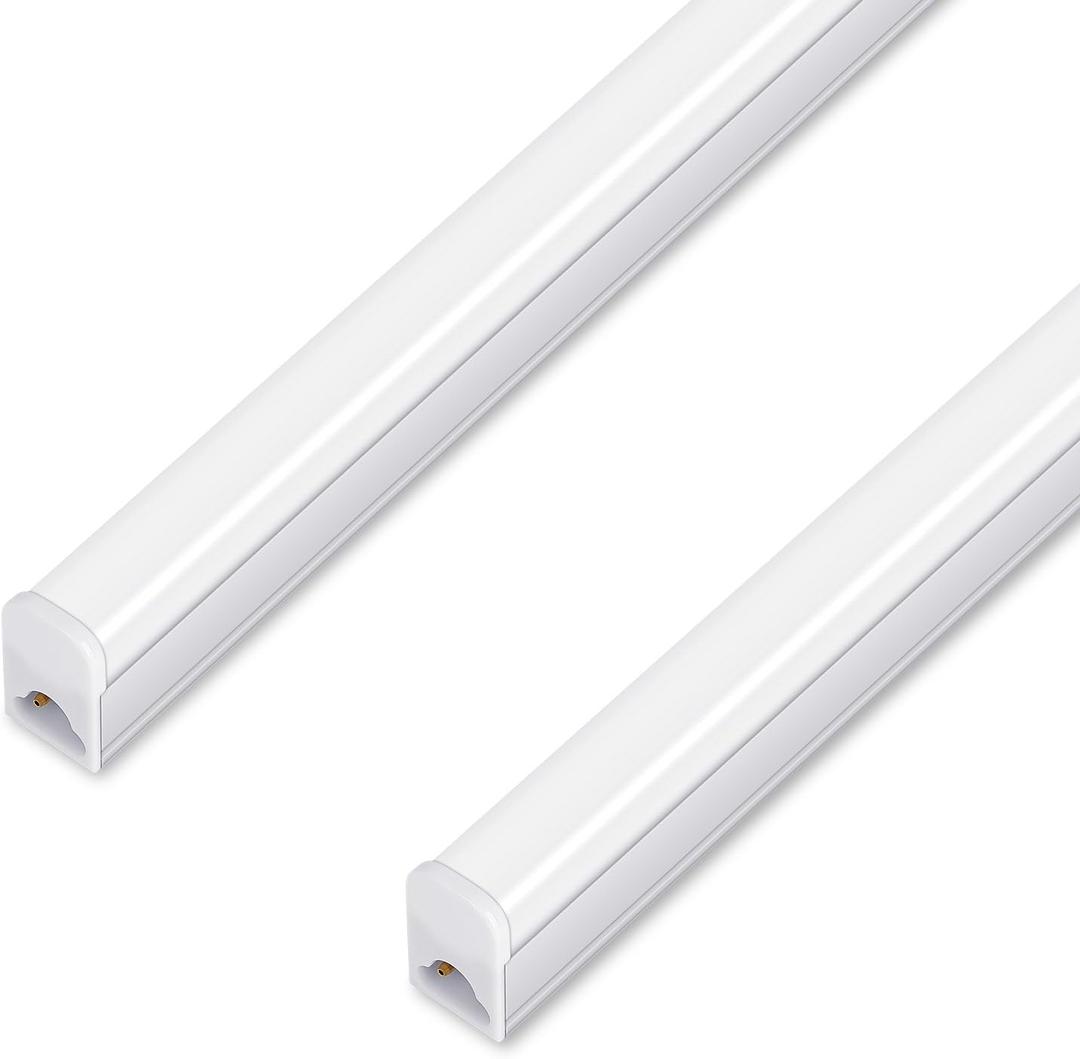 2FT LED Shop Light, 10W 1000lm Super Bright 6500K, Linkable T5 LED Fixture and Under Cabinet Lights for Kitchen, Corded Electric with Built-in ON/Off Switch (2 Pack)