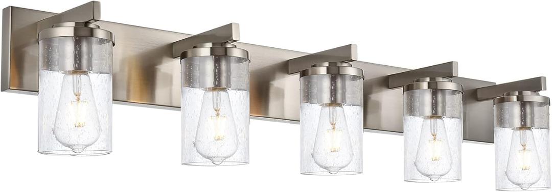 BONLICHT Brushed Nickel Bathroom Light Fixtures 5 Light Modern Vanity Lights Industrial Glass Wall Sconce Farmhouse Bath Lighting Over Mirror Wall Mount for Kitchen Living Room Hallway Workshop