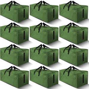 HOMESURE 12 Pack Large Strong Moving Bags with Zippers & Carrying Handles - Water-Resistant - Heavy Duty Storage Tote for Space Saving, Fold Flat, Alternative to Moving Box (Olive Green)