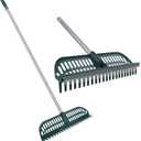 Artificial Turf Rake with 18in Widen Double-Sided Heads, 32-61 Inch Turf Brush Grass Rake for Artificial Grass, Turf Grass Broom for Garden Lawn Artificial Turf Leaves Pet Hairs
