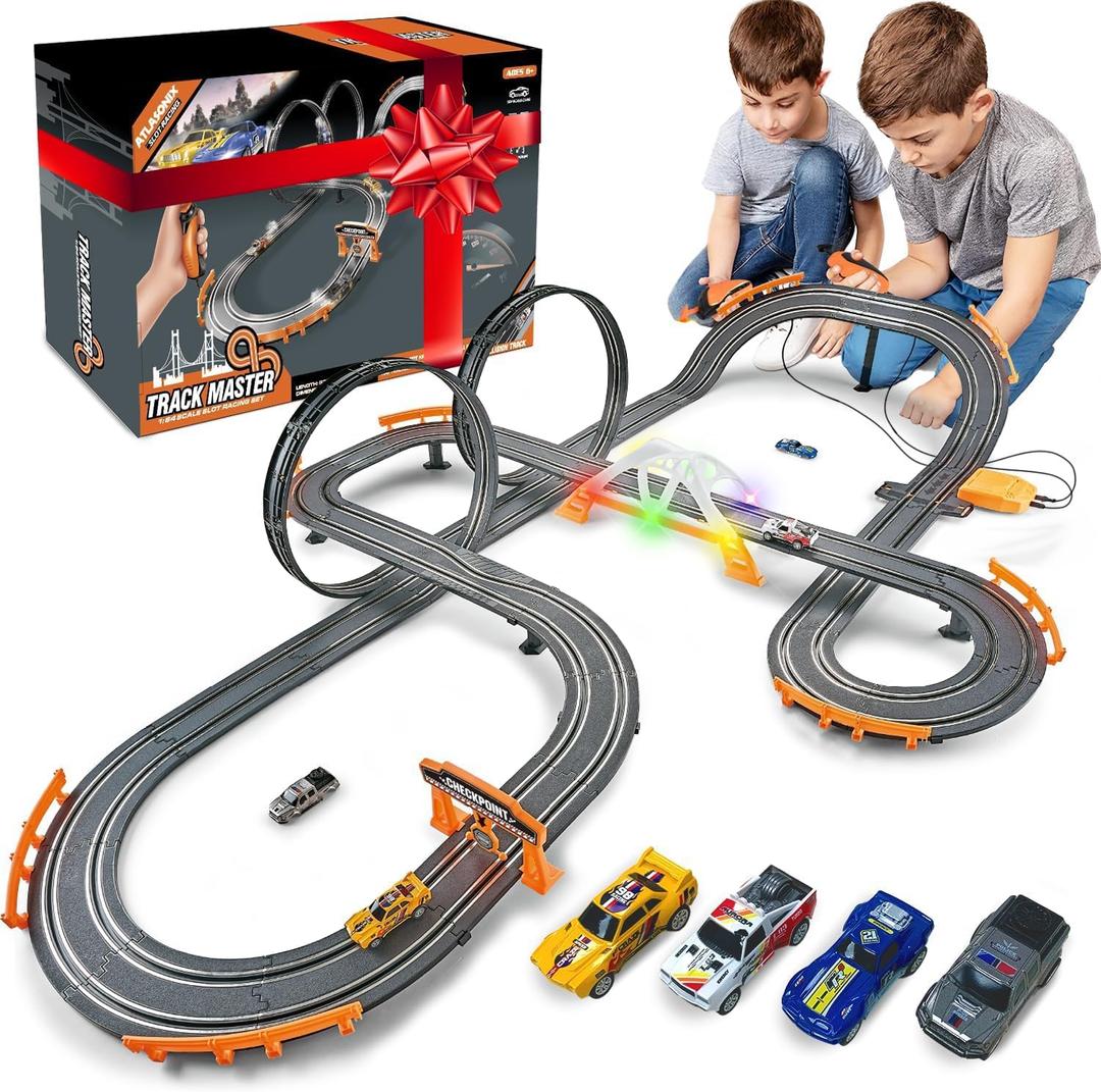 Slot Car Race Track Sets, Race Car with 4 High Speed Cars, Race Tracks for Kids Ages 4-8, Electric Slot Car Race Track Sets, Remote Control Car, Gifts Toys for Boys - 330' Raceway