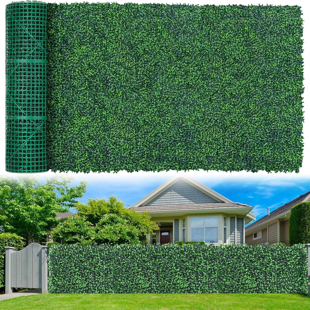 Artificial Boxwood Roll Panels,60"x 120"(50 sq.ft) UV-Anti Faux Ivy Leaves Privacy Fence Screen Grass Wall Roll Panels for Indoor Home Decor and Outdoor Garden Backyard