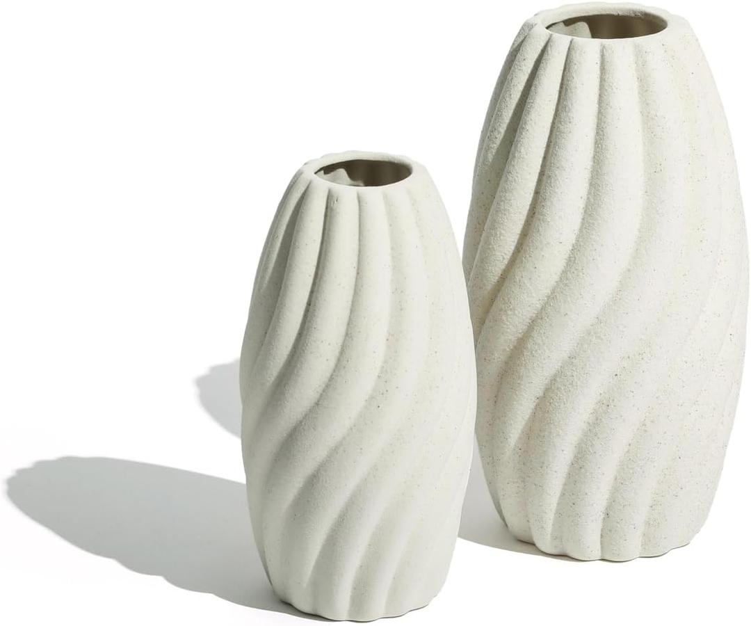 Rustic Minimalistic 1-Piece White Ceramic Vase - Pampas Grass - Bathroom, Farmhouse, Boho, Flower Vase, Coffee Table, Kitchen, Wedding Centerpiece (Large Round 4.5 x 8.3 in)