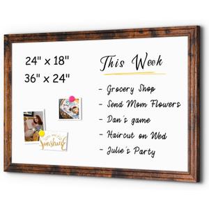 4 THOUGHT Dry Erase Board, 24" x 18" Magnetic Whiteboard Brown Vintage Wood Frame Wall-Mounted White Board Decorative Notice Board School, Office, Home, 8 Magnets 4 Markers 1 Eraser