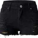 Aodrusa Womens Ripped Denim Shorts Mid Rise Body Enhancing Curvy Cutoff Distressed Jeans (14-16, Black)