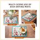 Dish Drying Mat Absorbent Floral Coffee Mat Rubber Backed Soft Silicone Bird Kitchen Dish Draining Mat for Kitchen Bathroom Coffee Bar (Light Blue, 12 x 16 Inches)