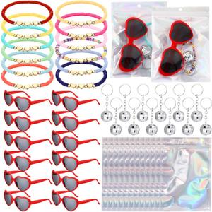 Geiserailie 48 Pcs Singer Friendship Party Favors Bulk Era Music Birthday Favors Friendship Bracelets Disco Ball Keychain Heart Sunglasses Gift Bags for Girls Women Fans Party Birthday Decorations
