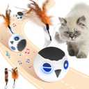 ORSDA Cat Ball Toys, Interactive Cat Toy for Indoor Bored Indoor Cats Kitten Toys, Automatic Electric Bird Moving Ball Toy, 4 Mode Voice & Touch Control Rolling Chirping Stimulating, 2 Feather Tails (White)