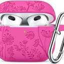 Lerobo Flower Engraved Case for AirPods 3rd Generation Case Cover with Keychain Accessories, Silicone Skin Cover Compatible with Apple AirPod 3rd Generation,Full Protection,Front LED Visible,Rose Pink