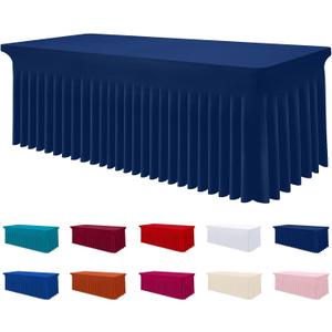 Smiry Spandex Tablecloth, Elastic Fitted Stretch Tablecloth for 6FT Rectangle Tables, Waterproof Washable Table Cover Skirt for Outdoor, Wedding, Banquet & Parties (Navy, 72Lx30Wx30H Inch)