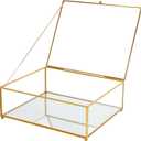 Large Glass Boxes for Display Handmade, Mirrored Bottom, Glass Jewelry Trinket Box with Lid, for Book Photo Keepsake Organizer Display Case for Vanity Decor Home, 10.4"L x 8.5"W x 3.7"H, Gold