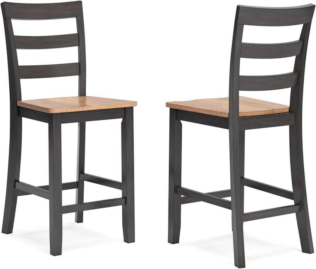 Signature Design by Ashley Gesthaven Solid Wood Frame Counter Height Barstool, Set of 2, Natural/Brown (Light Brown & Dark Brown)