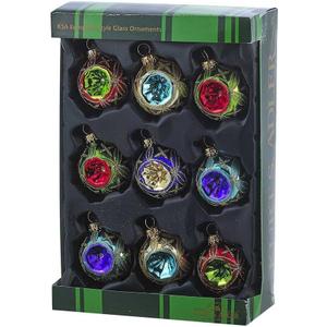 45MM Glass Multicolored Reflector Ornament Set, 9 Piece Set