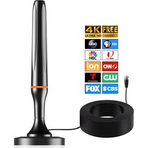 Digital TV Antenna for Smart Tv Indoor, 360 Reception Digital HDTV Antenna for Local Channels, Supports 1080P and 4K, Strong Magnetic BaseBlack-Magnetic Base