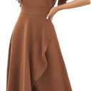 Long Black Formal Dresses for Women Gowns Evening Party Cocktail Dress,Split Elegant V Neck Wrap Ruffle Wedding Guest Dresses (XX-Large, Coffee)