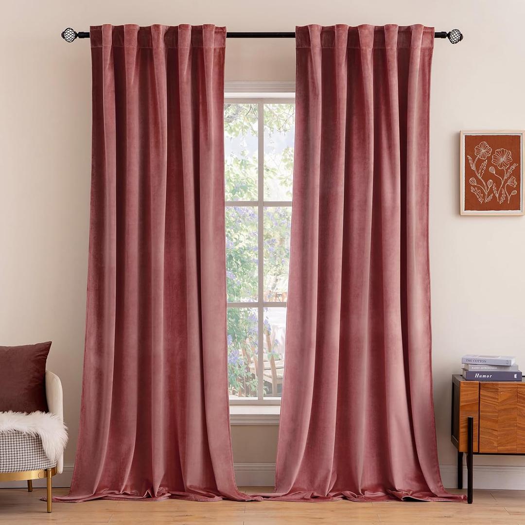 MIULEE Velvet Curtains 84 inches 2 Panels - Luxury Blackout Curtains for Bedroom Living Room Thermal Insulated Super Soft Window Drapes Rod Pocket & Back Tab, Dusty Rose Pink, W52 x L84 inches