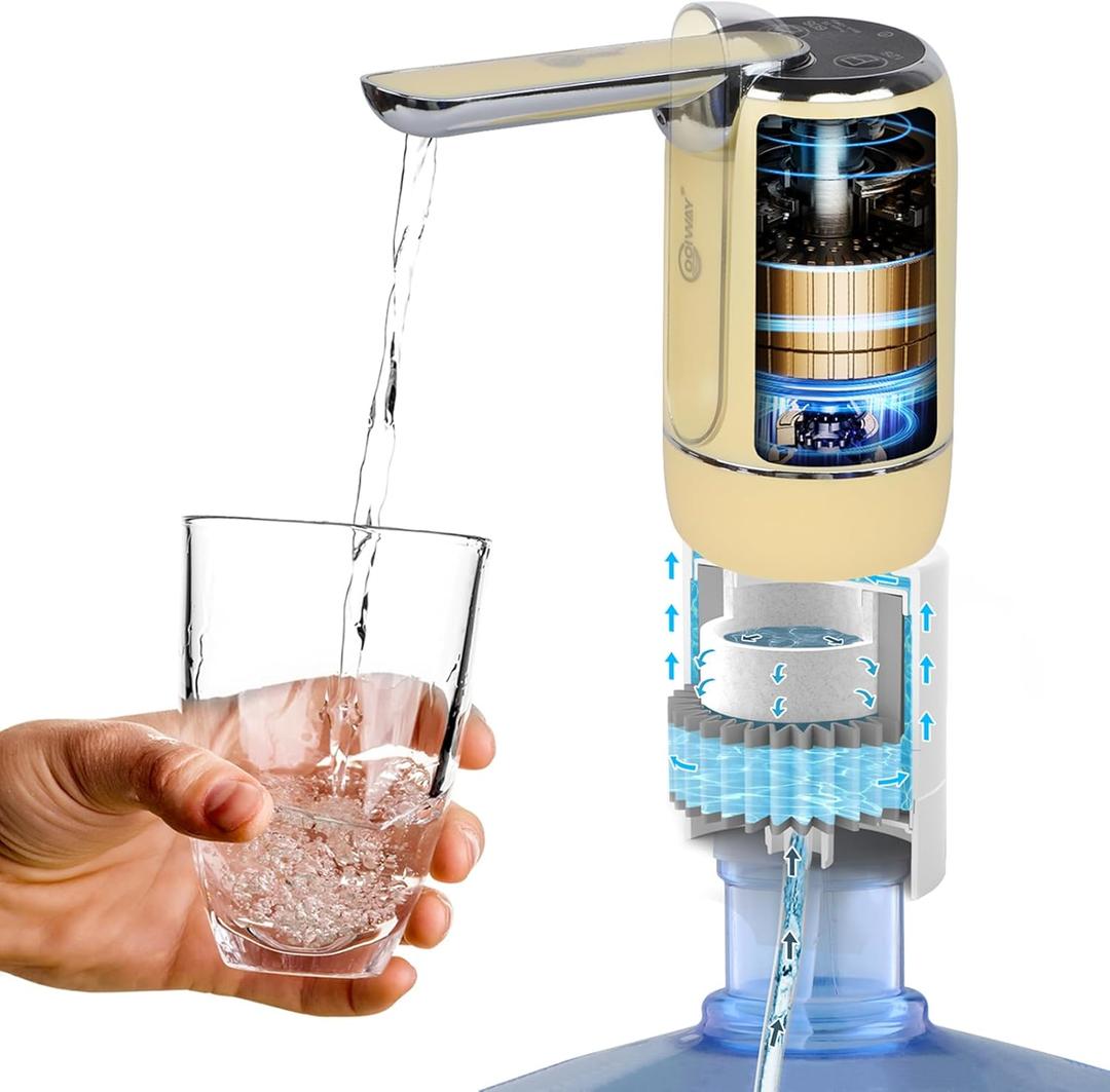 CoolWAY 2-5 Gallon Water Bottle Electric Folding Water Pump with Replaceable Filters - Portable Water Filter for Camping, Outdoor, Home and Office, Emergency Storage Bucket Filtration System