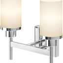 Vanity Lights Polished Chrome Bathroom Light Fixtures with White Frosted Glass Shade, Double Wall Sconces for Mirror Hallway Entrance Porch T001CH-L2 (2-Light)