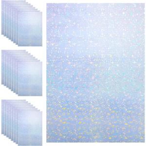 Outus 24 Sheets Holographic Sticker Paper Holographic Laminate Sheets Transparent Overlay Lamination Sticker Self Adhesive Vinyl Film A4 Size, 8.25 x 11.7 Inches(Star Style)