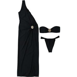 SOLY HUX Women's 2 Piece Swimsuit Bandeau Bikini Set Bathing Suit with Cover Up Dress M