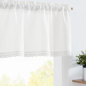 jinchan Linen Valance with Lace Trim Farmhouse Rustic Valance Curtain for Window 16 Inch Small Window Treatment for Living Room Dining Room Semi Sheer Light Filtering Rod Pocket 1 Panel Off White