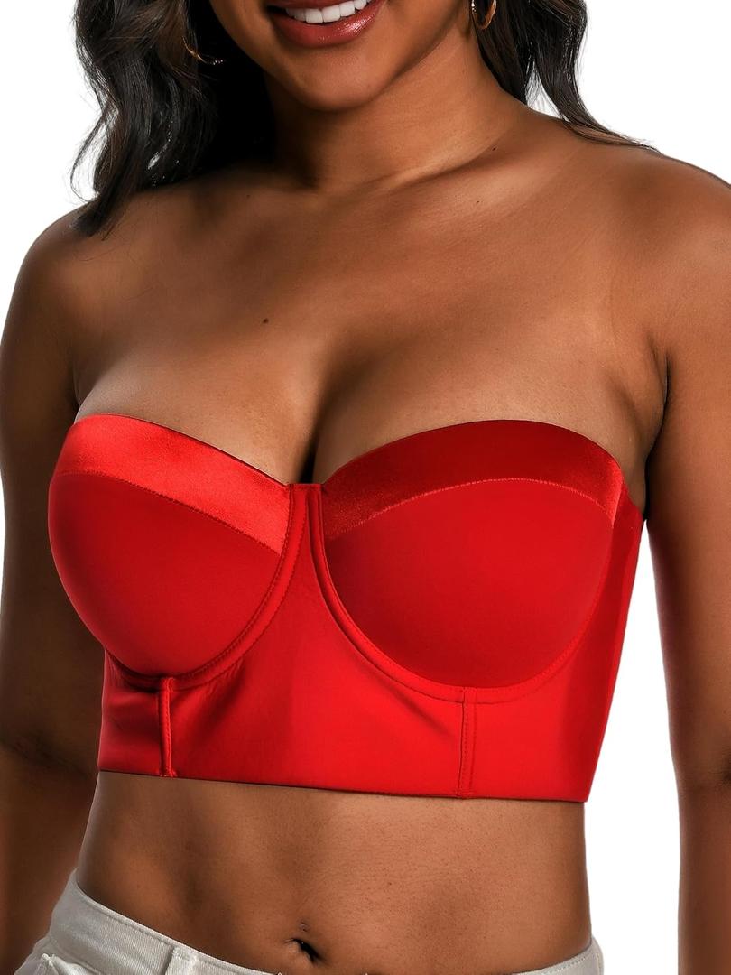 Women Longline Strapless Bra Back Smoothing Support with Clear Straps for Big Bust Fat, No Move on Wedding Party C/D/DD/DDD