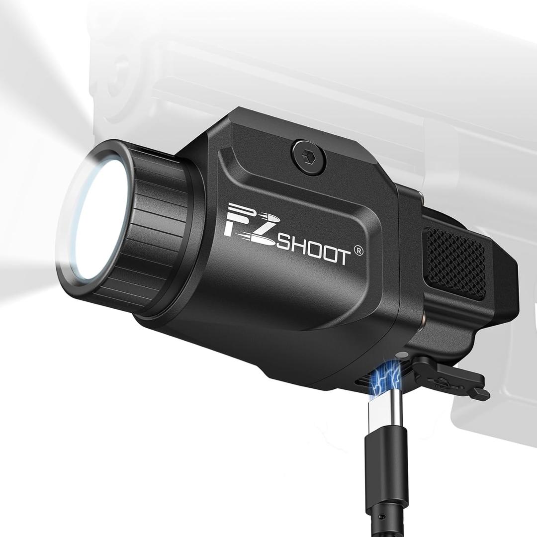 EZshoot 500 Lumens Pistol Light, Rechargeable Light with Strobe Mode, Lightweight Handgun Lights Compatible with GL and Picatinny Rail, Picatinny Flashlight for Home Defense and Hunting