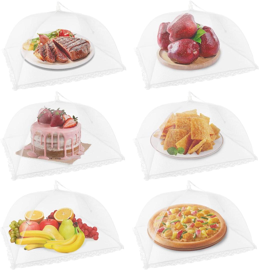 NEPAK 6 Large and Tall Food Covers, 17"x17" Food Tents Food Covers for Outdoors, Pop-up Mesh Food Covers Nets for Outside, Screen Tents, Parties Picnics, BBQ, Reusable and Collapsible (White)