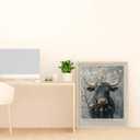 Bathroom Picture Wall Decor A Powerful Bull Adorned With Spring Blooms OAK Wood cow canvas Wall Art, 8x10in , bathroom wall art Rustic Farm Animal Canvas Print Poster for Living Room Bedroom Home Decoration