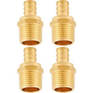 Lead-Free Brass 1/2" Pex Fittings,1/2 Pex Male Adapter, PEX 1/2" x 1/2" NPT Male Threaded Adapter, 1/2" Pex to 1/2" Male NPT Fittiings 4pcs(PEX 1/2" x 1/2" NPT Male)