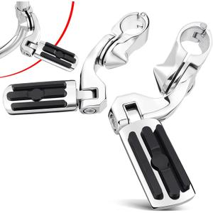 Benlari Motorcycle Adjustable Highway Footpegs Style 2 Chrome Short Angled Fit for Harley Touring Street Glide Softail Dyna Sportster fits 1"(25mm) 1-1/4"(32mm) Engine Guard