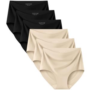 Kalapa Seamless Womens Underwear High Waisted No Show Briefs Silky Stretch Breathable Full Coverage Ladies Panties Multi Pack (US, Alpha, X-Large, Regular, Regular, 3Black 3Nude)