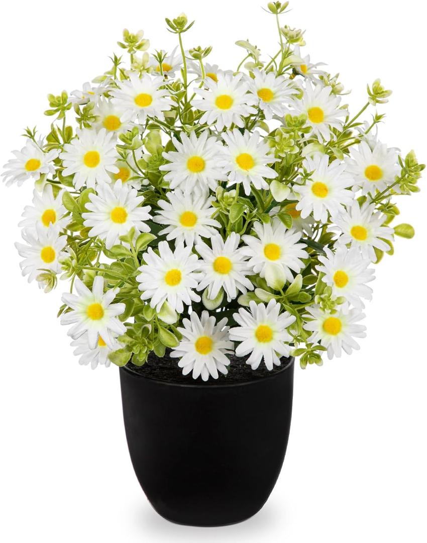 DILATATA Artificial Daisy Flowers in Pot 12 Inch Fake Flowers Silk Daisy Arrangement Faux Plant Flower Decor for Spring Home Decor Table Centerpiece Garden Porch Window - White