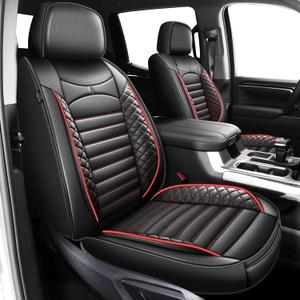 AOMSAZTO Silverado Seat Covers Custom Fit Chevy Silverado GMC Sierra 2007-2025 2026 1500/2500/3500HD Trail Boss Z71:Waterproof Leather for Chevrolet Interior Protectors(2 Seats,Black&Red)