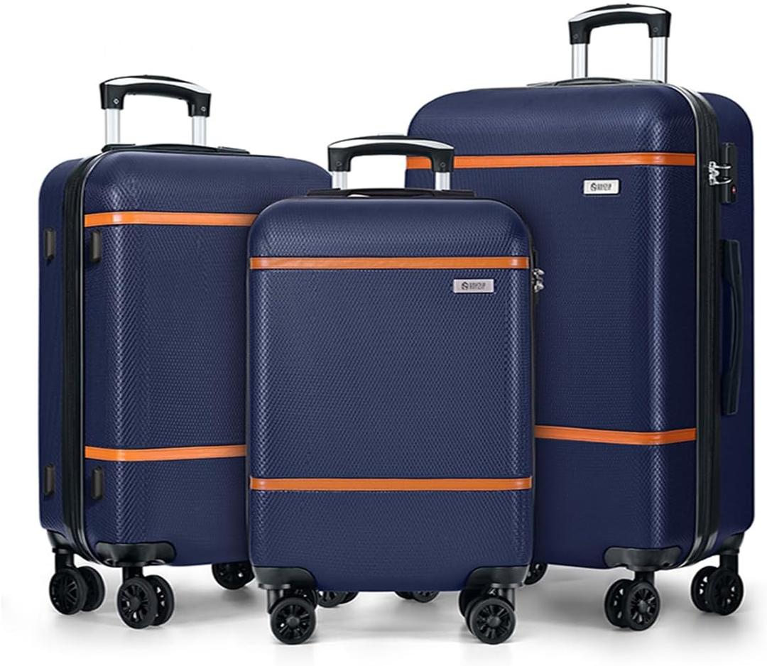 AnyZip Luggage Sets 3 Piece ABS+PC Hardside Lightweight Suitcase with Spinner Wheels TSA Lock Carry on 20 24 28 Inch Dark Blue (3-piece Set)