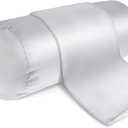 Prasacco 2 Packs Round Neck Pillow Covers, 16 x 5.9 Inch Silk Cylinder Case With Hidden Zipper - Soft Bolster Pillowcases for Roll Pillows