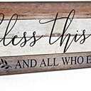 Farmhouse Family Wall Decor Rustic Wood Hanging Wall Art - Bless This Home And All Who Enter - Family Signs for Home Decor Inspirational Quotes for Hallway, Kitchen, Living Room 16"x5"